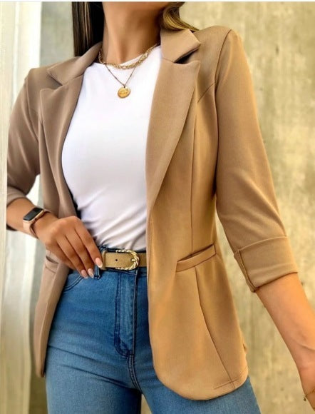 Solid Color Minimalist Long Sleeve Blazer Collar Coat