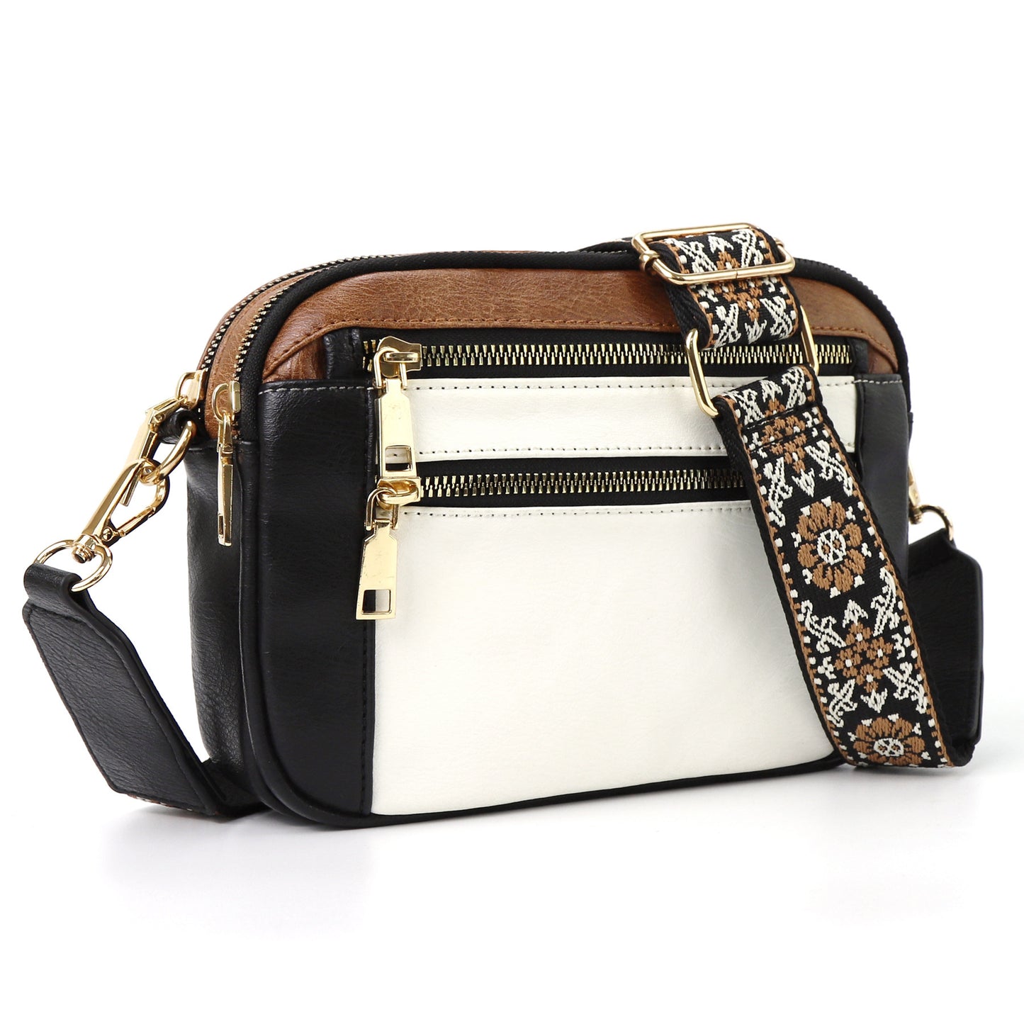 Cow Color Matching Multifunctional Zipper Crossbody Bag