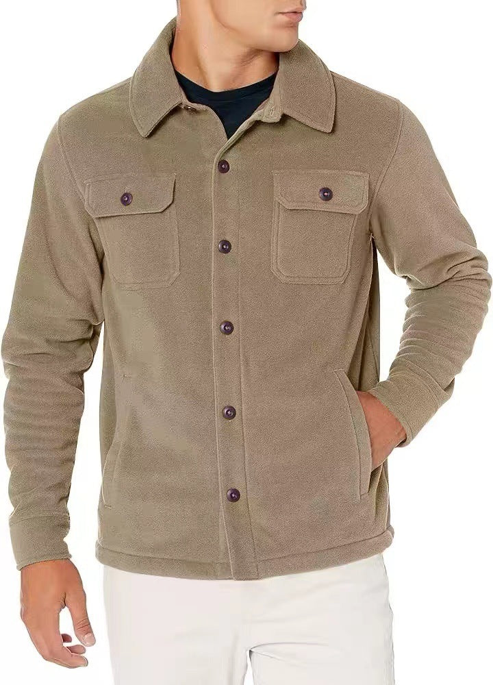 Solid Color Multi-pocket Button Cardigan Trendy Casual Men's Clothing