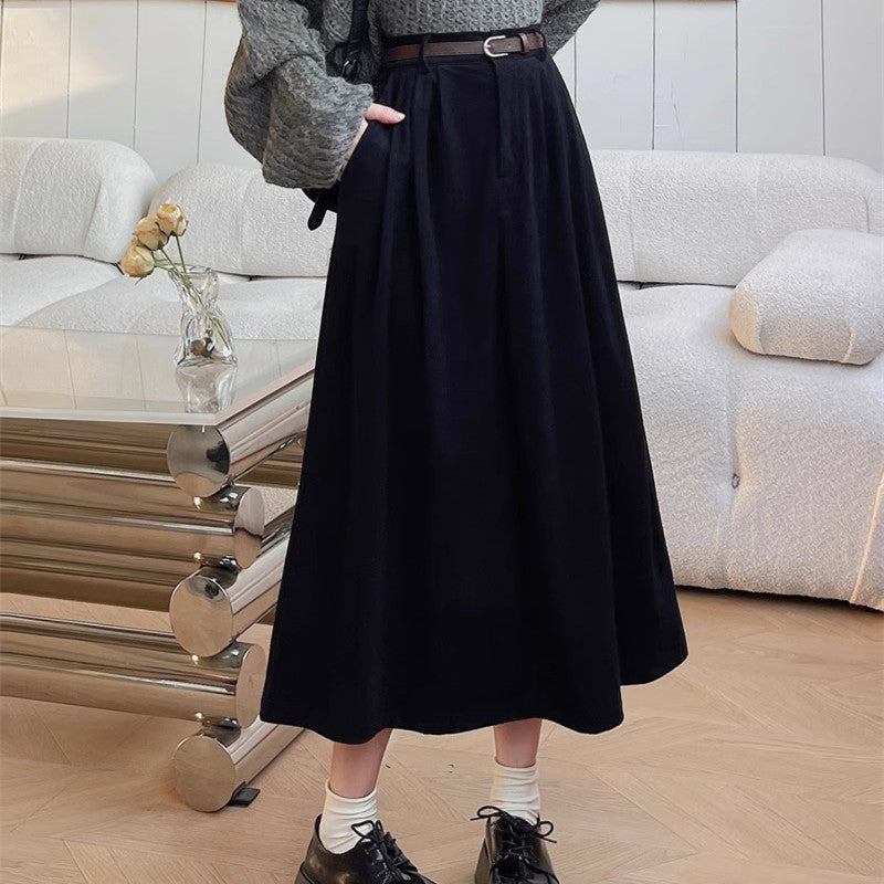 Women's Autumn And Winter High Waist Slimming Long Retro Cover Big Hem A- Line Skirt