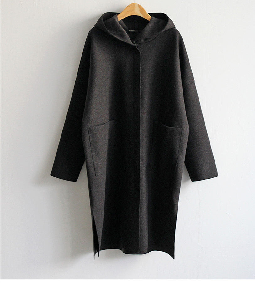 Loose Wool Women's Coat Hooded