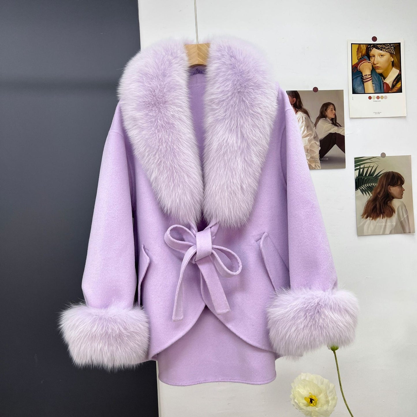 Wool Double-sided Woolen Coat Women's Mid-length Cape Shawl Fox Fur Appearance