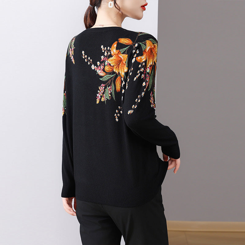 Loose Long Sleeve Idle Style Knitted Western Style Top