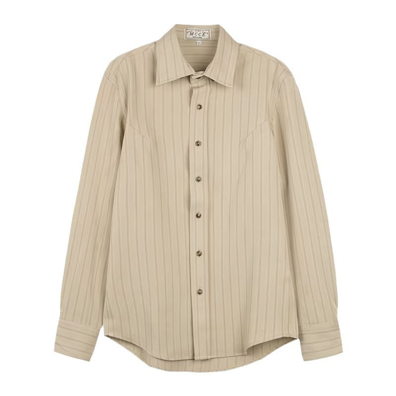 Spring And Autumn Vintage Striped Shirt Men