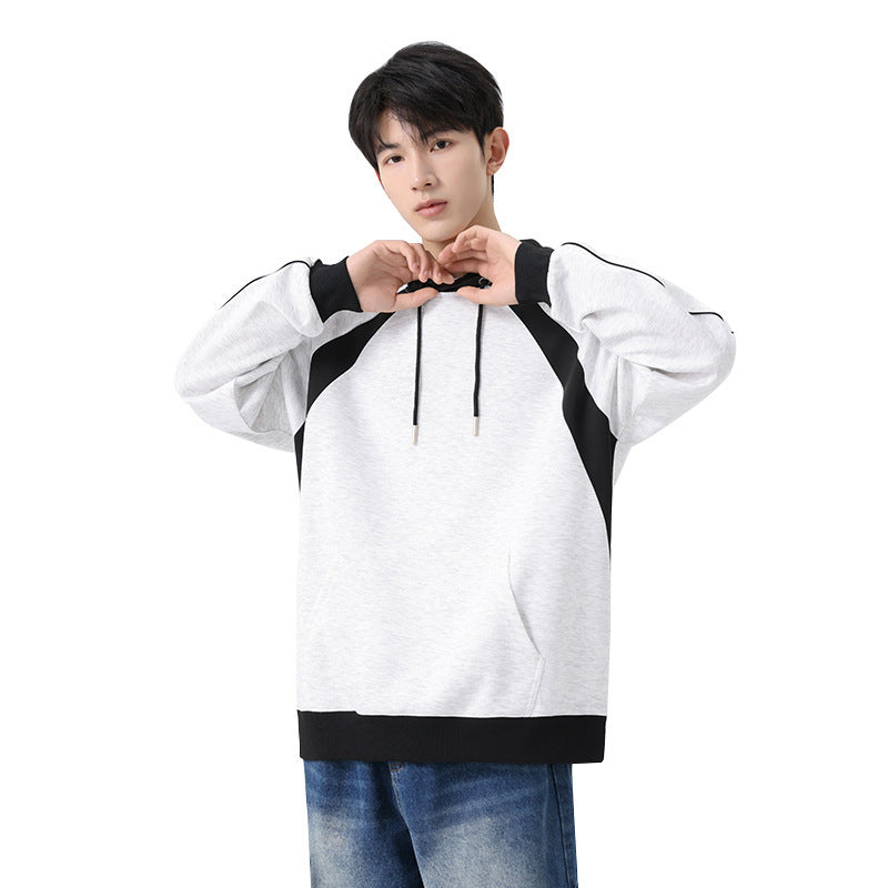 Men's Color Blocked Splicing Youth Casual Loose Long Sleeved Top