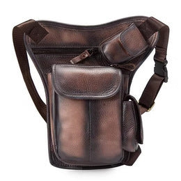 First Layer Oil Waxed Leather Cowhide Vintage Men's Outdoor Leg Bag Waist Bag