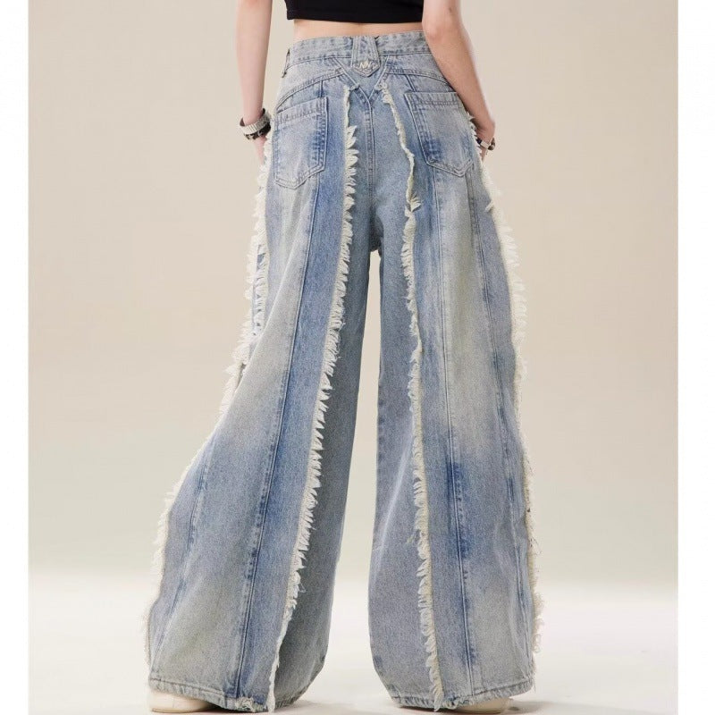 Jeans Destroyed Loose Burrs Wide Leg Bootcut Pants