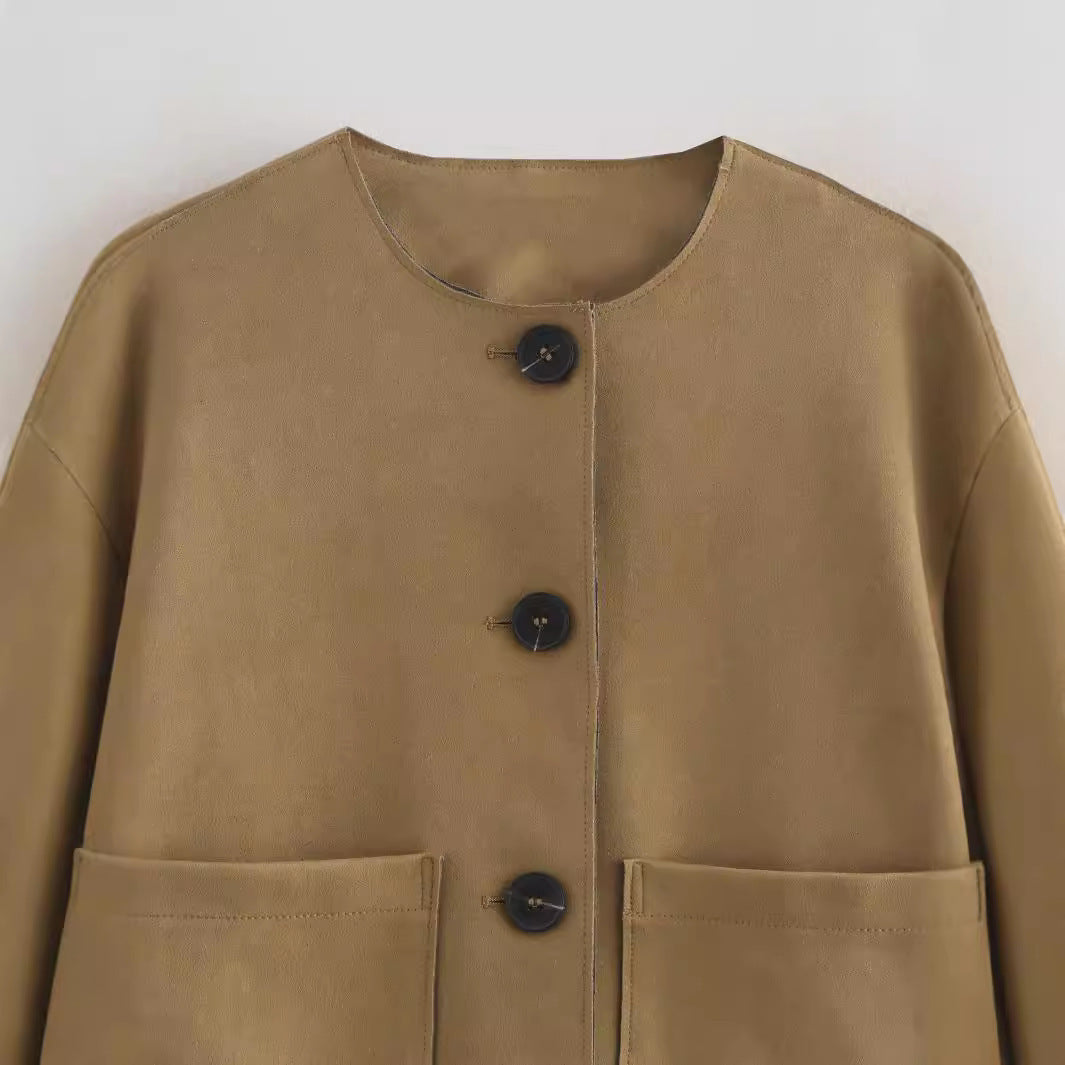 Fashion Suede Texture Effect Jacket Coat