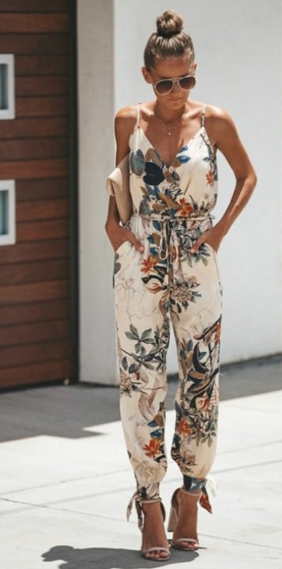 Women's Jumpsuit Flowers Print Spaghetti Strap Romper