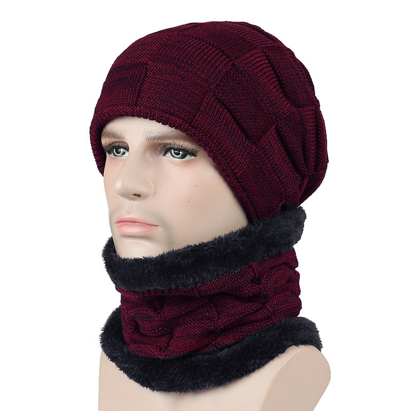 Autumn And Winter New Men's Square Plaid Fleece Beanie Hat