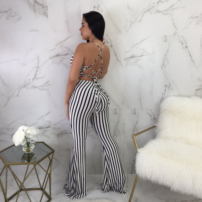 Striped slim-fit jumpsuit women