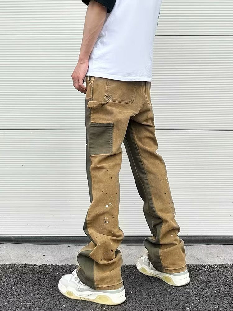 Leisure Washed-out Micro-elastic Tooling Denim Logging Pants