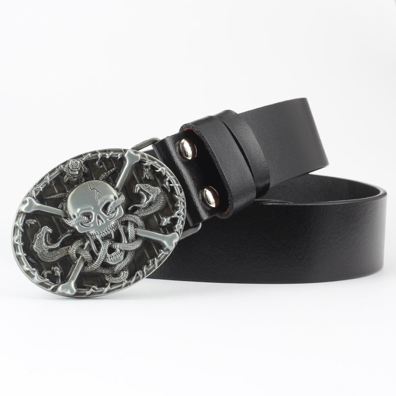 Casual Skull Decorative Two-layer Cowhide Belt