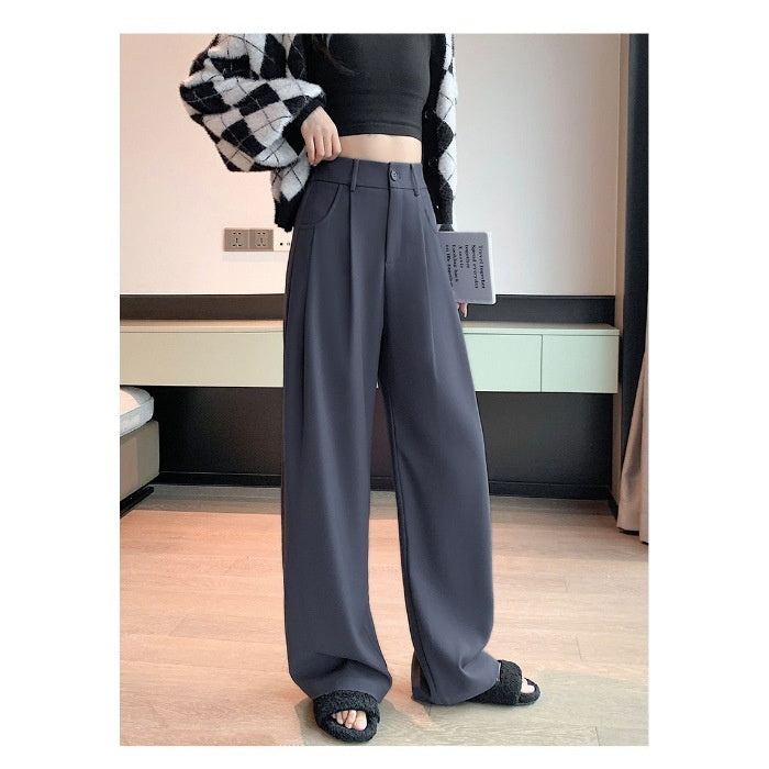 Women's Wide-leg Pants Summer Thin High Waist Slimming Draping Figure Small Straight Single Buckle Casual