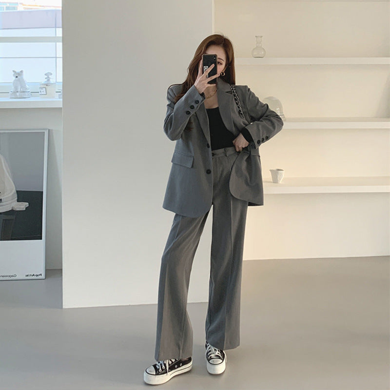 Women's Loose Korean Style Gray Suit