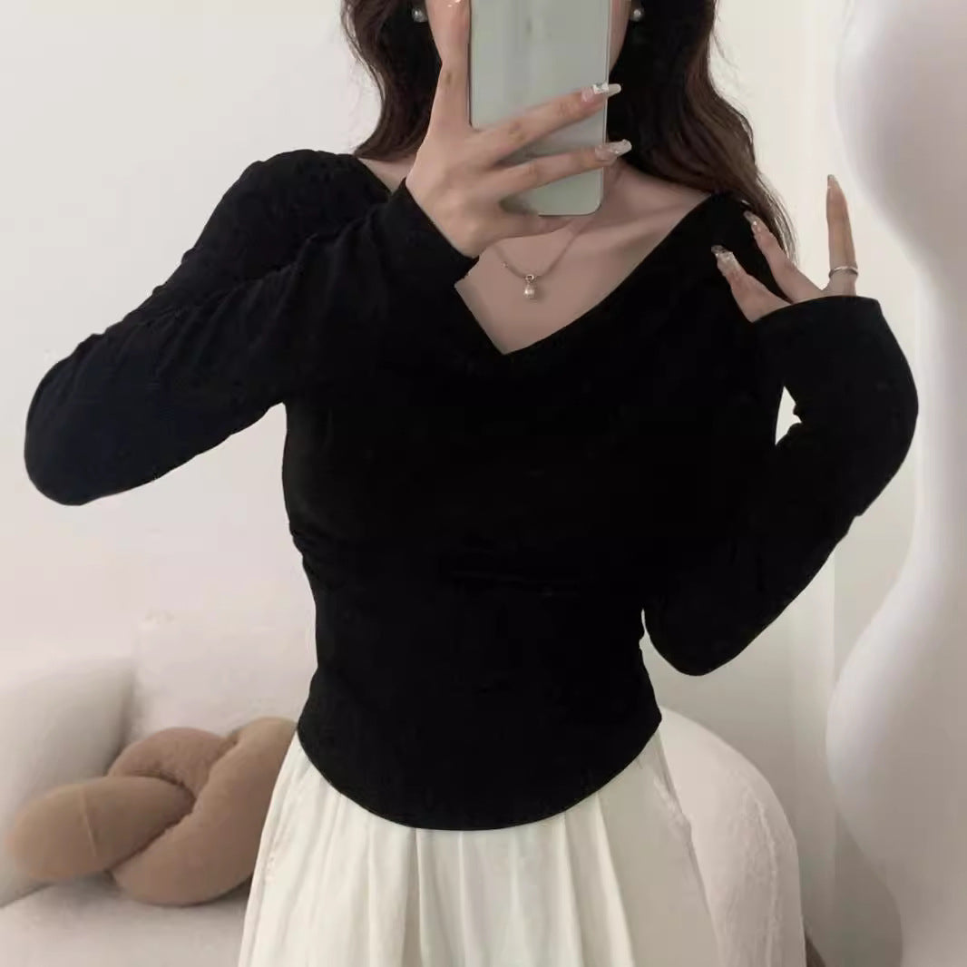 One-shoulder Cold-shoulder Long-sleeved T-shirt Women's Early Autumn Off-shoulder Top