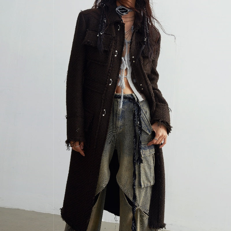 Fringe Damage Wandering Artist Long Woolen Coat