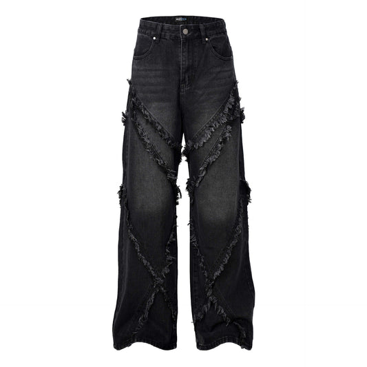 Wash Distressed Stitching Jeans With Whiskers Same Style For Men And Women