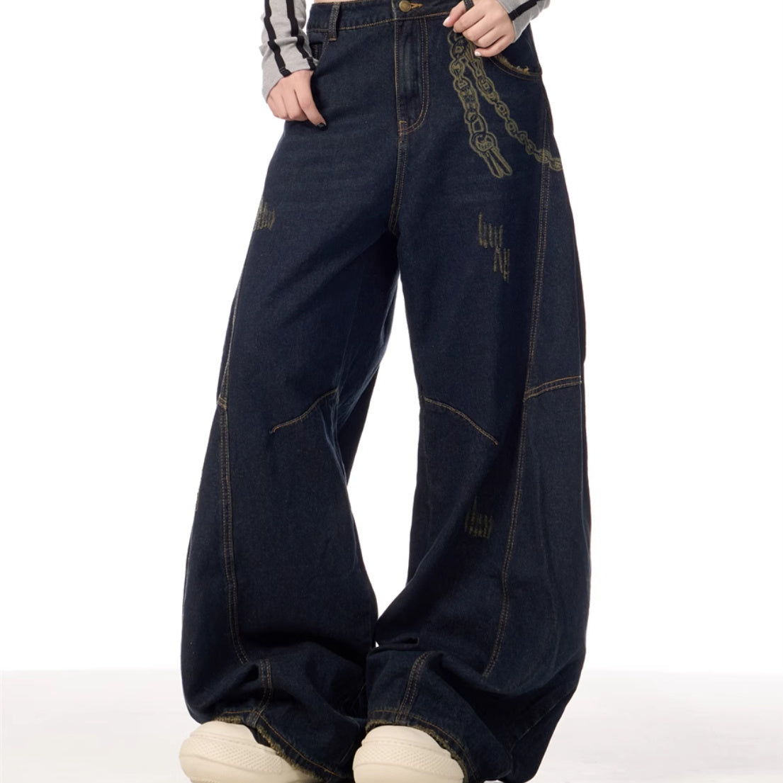 Women's Retro Patchwork Machete Wide Leg Denim Overalls