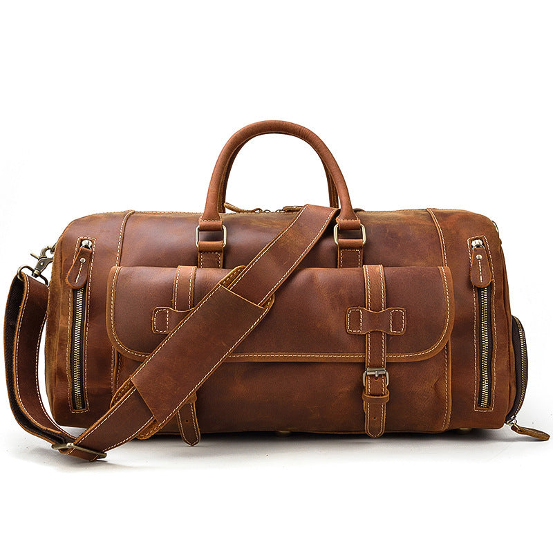 Fashion Vegetable Tanned Leather Travel Bag Men