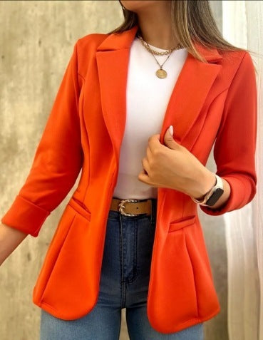 Solid Color Minimalist Long Sleeve Blazer Collar Coat