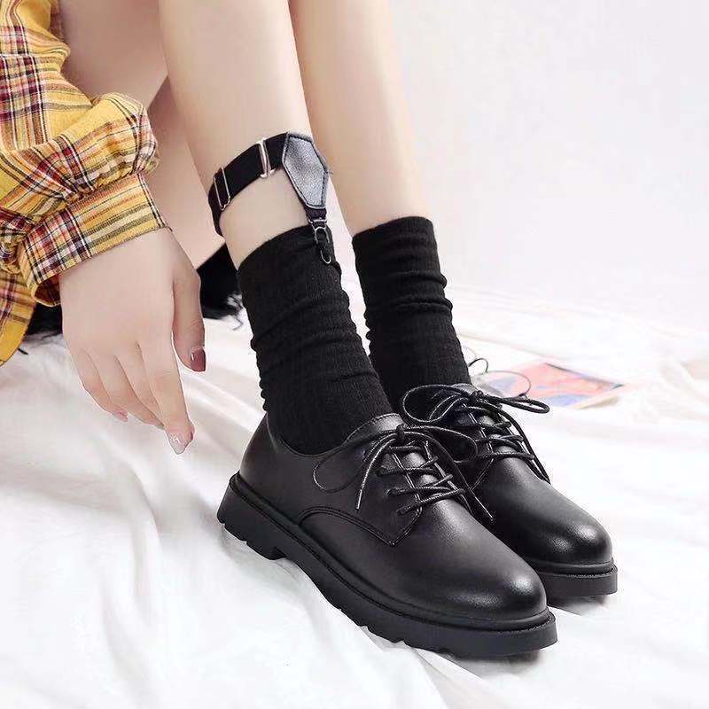 Women's Black Leather Shoes Retro