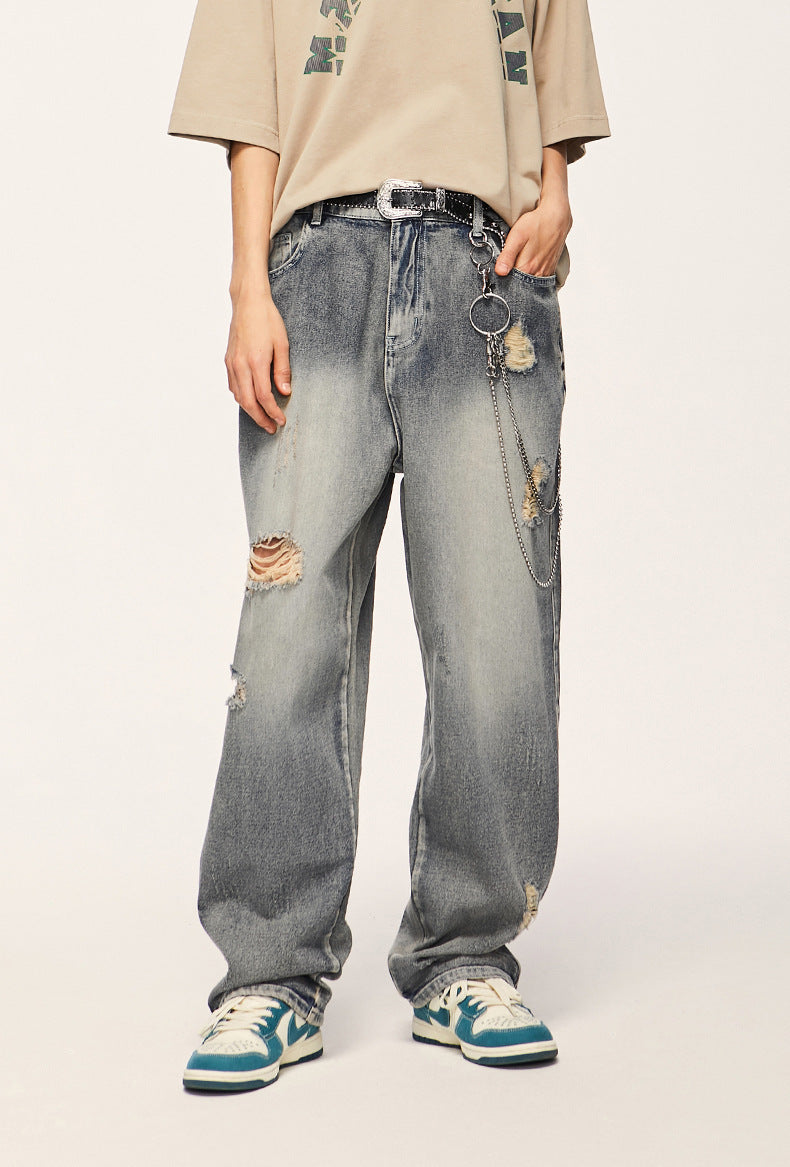 High Street Heavy Industry Water Washed Hole Jeans