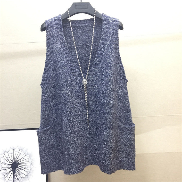 Plus Size Color Mid-length Sleeveless Sweater Coat