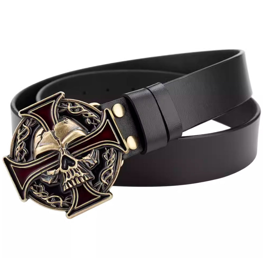 Casual Skull Decorative Two-layer Cowhide Belt