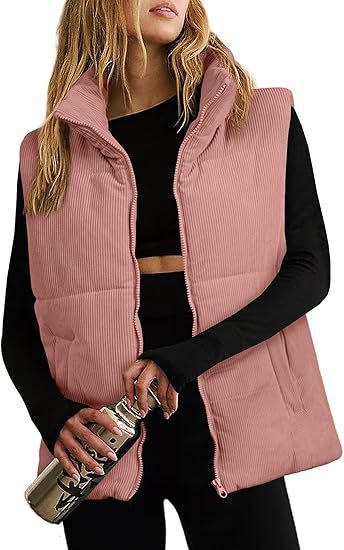 Women's Fashion Leisure Corduroy Plaid Zipper Cotton Vest