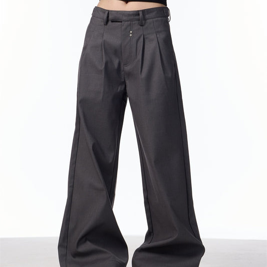 Simple Loose Double Pleated Rivet Draping Casual Suit Pants