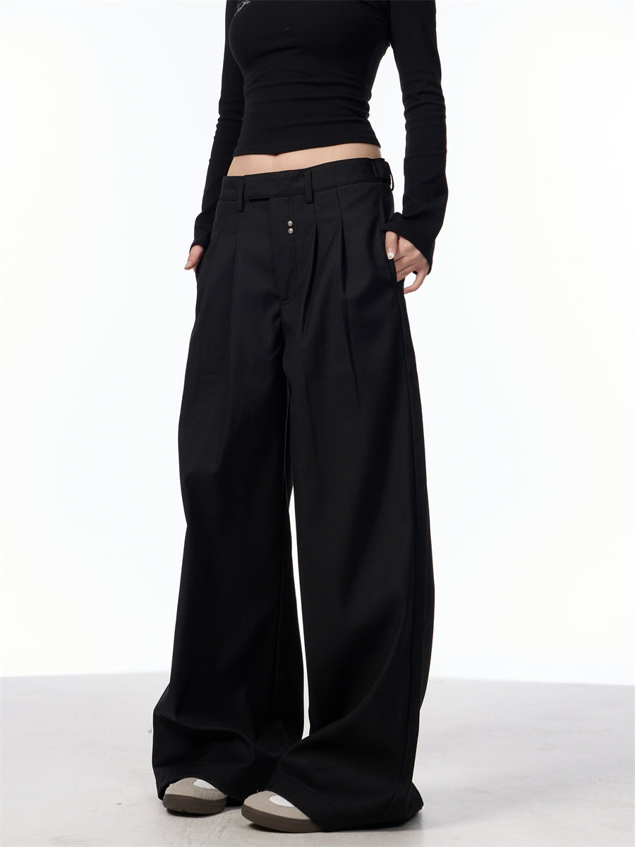 Simple Loose Double Pleated Rivet Draping Casual Suit Pants