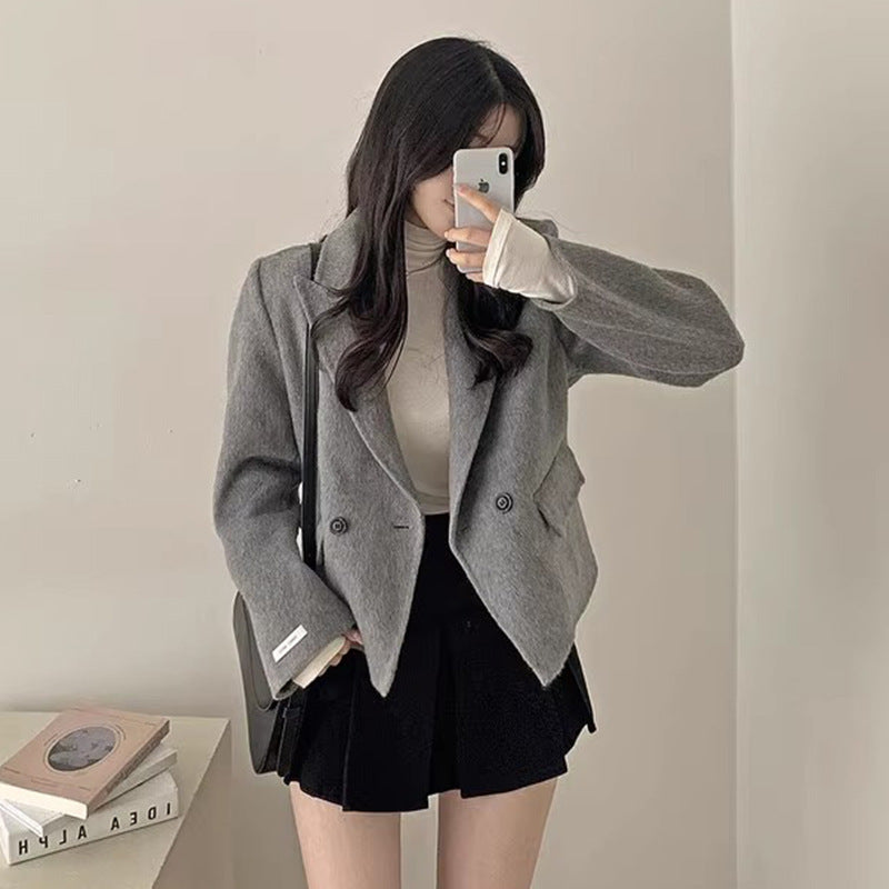 Women's Solid Color Casual Loose Woolen Jacket