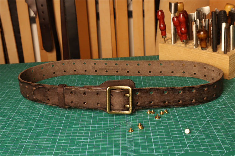 Cowhide Handmade Stitching Anti-allergy Men's Leather Belt