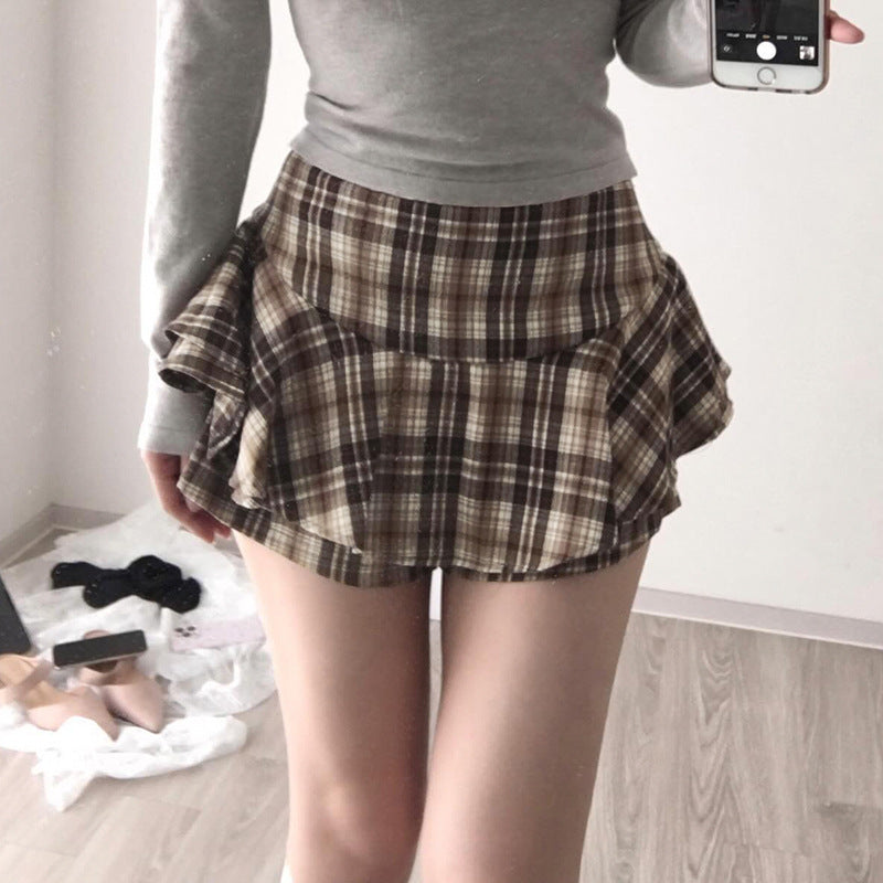 Women's College Style New Contrast Color Puff Short Skirt