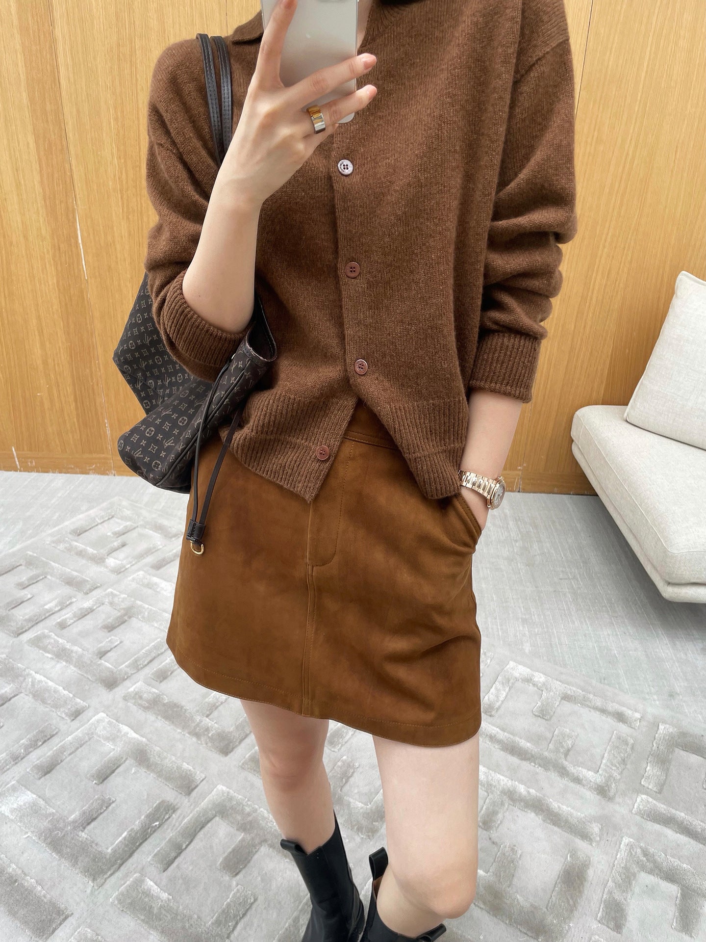 Genuine Leather Spring And Autumn New Simple High Waist Sheath Skirt