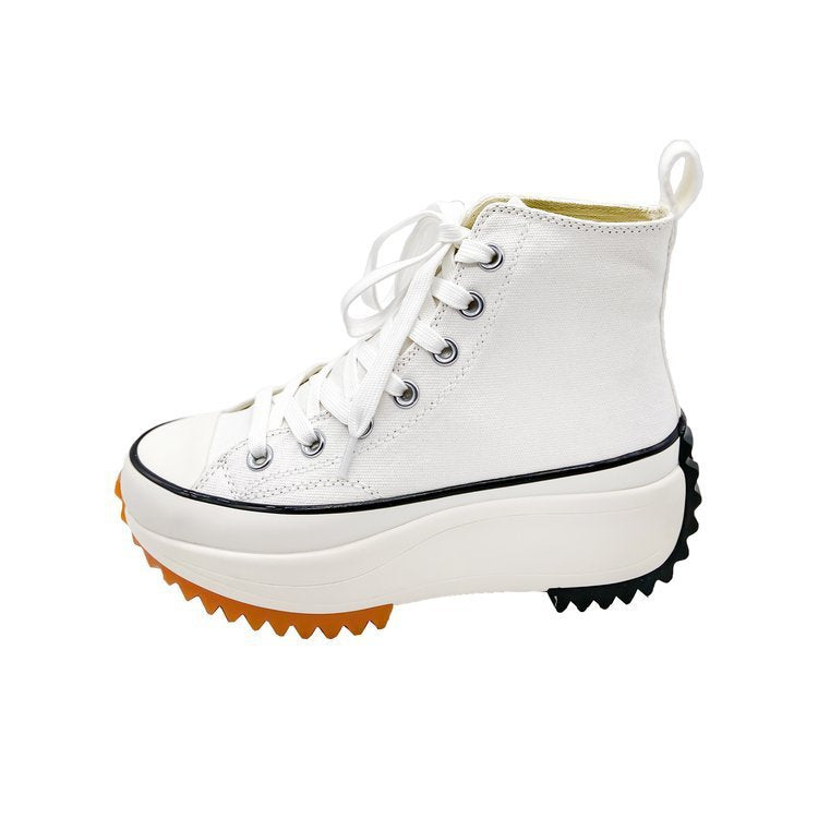 Large Size Women's High-top Canvas Shoes New Korean Style Sports Casual Shoes Versatile Platform Round Toe White Shoes