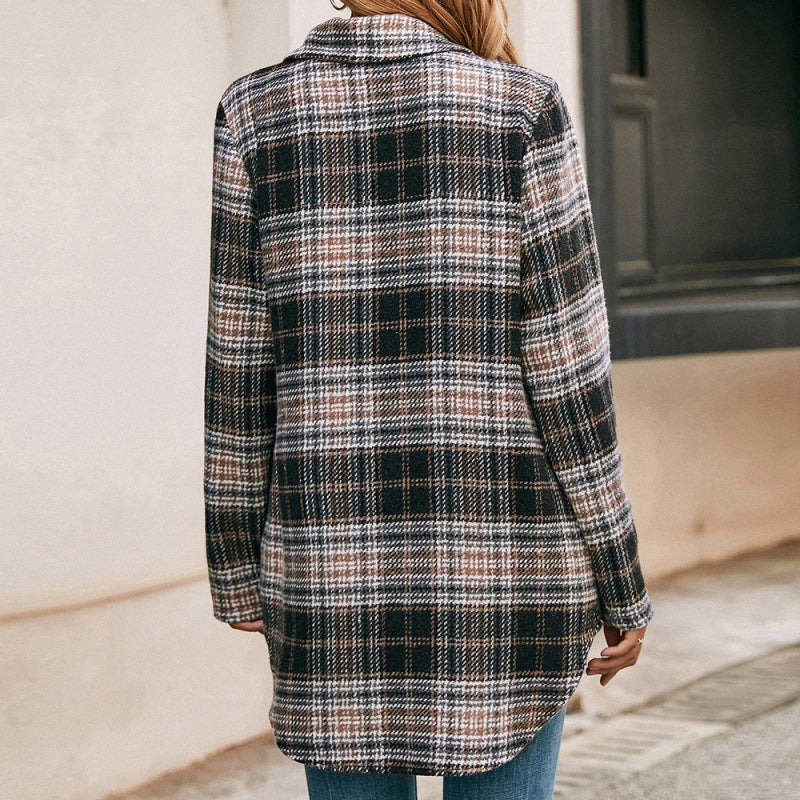 Women's Loose Casual Plush Plaid Shirt Jacket