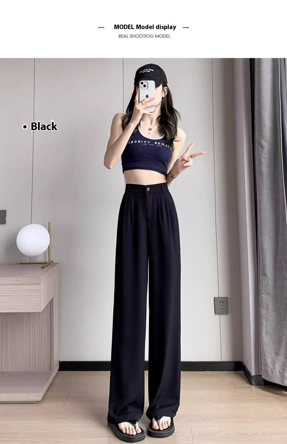 Women's Wide-leg Pants Summer Thin High Waist Slimming Draping Figure Small Straight Single Buckle Casual