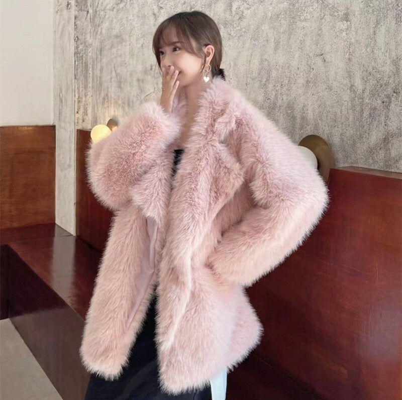 Mid-length Loose Comfortable Suit Large Lapel Artificial Wool Coat