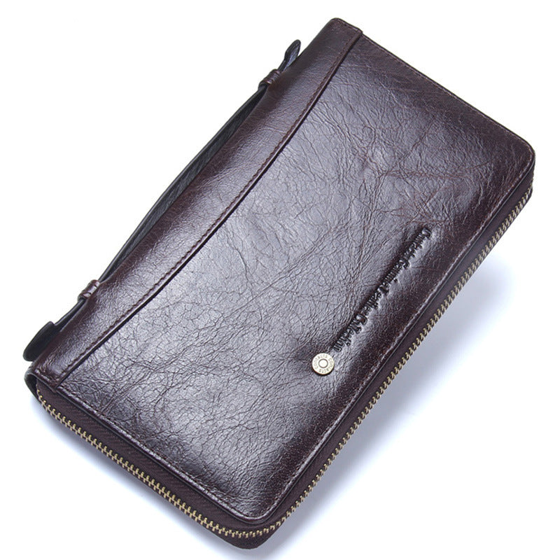 Long Top Layer Cowhide Men's Wallet Multifunctional