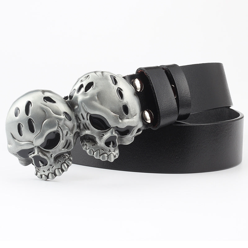 Casual Skull Decorative Two-layer Cowhide Belt