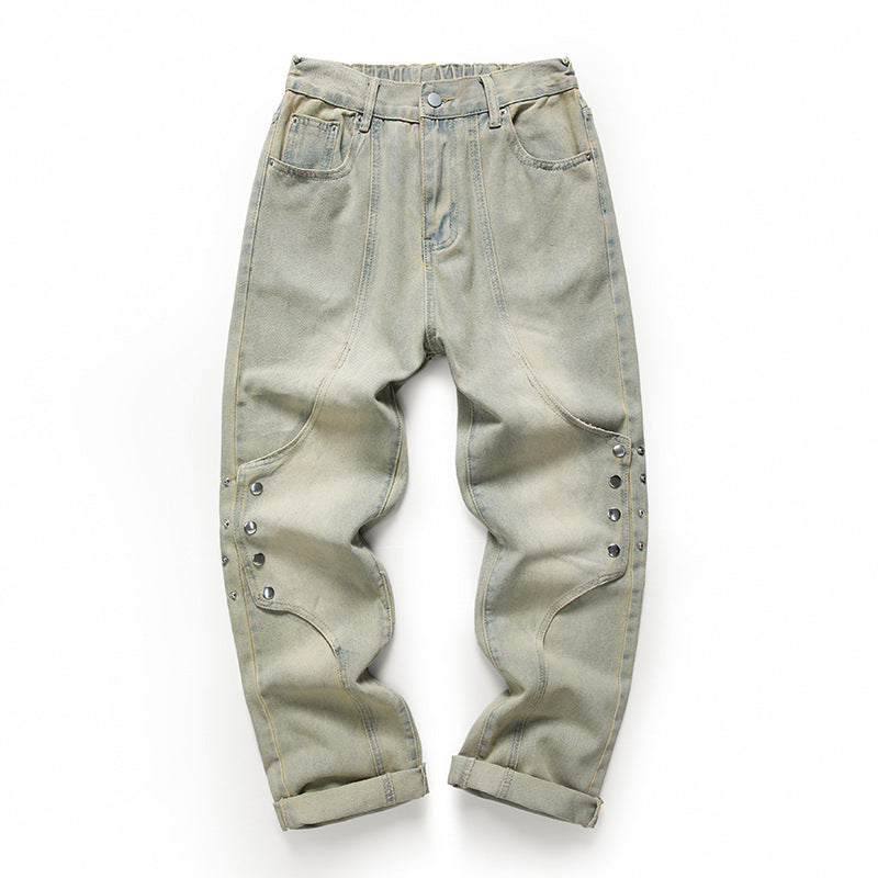 Dyed Breasted Stitching Jeans Men's High Street