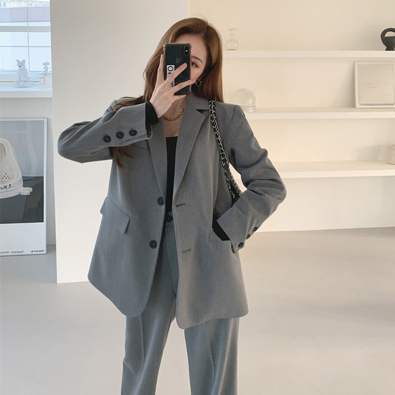 Women's Loose Korean Style Gray Suit