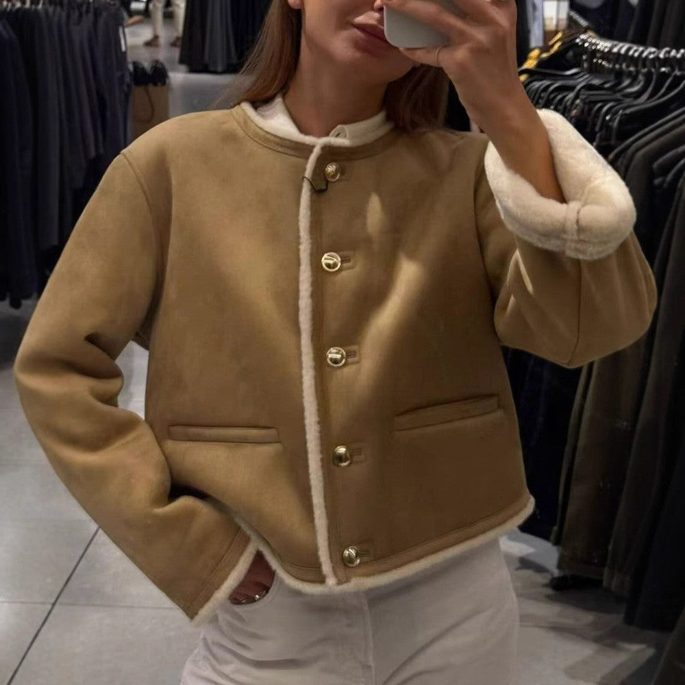 Women's Gold Button Decoration Double-sided Long-sleeved Jacket