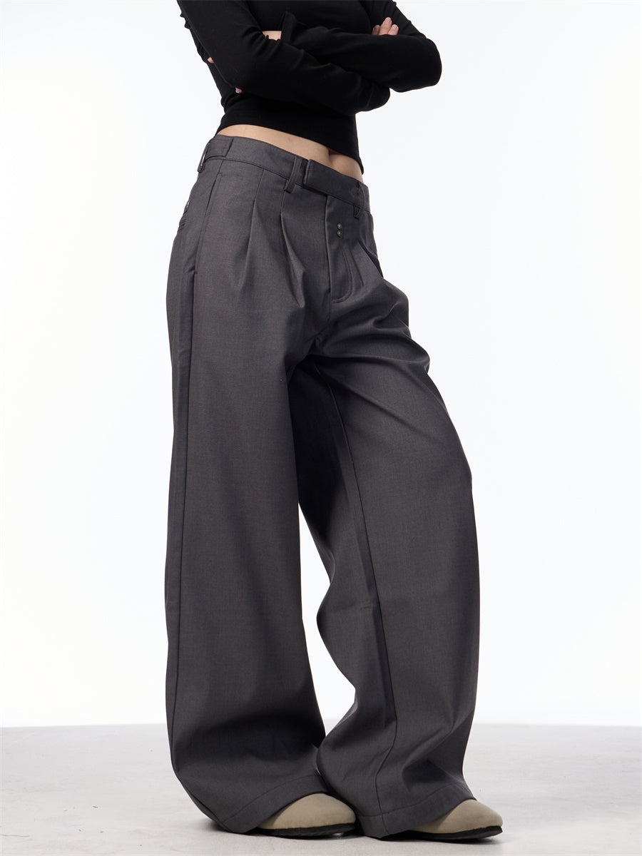 Simple Loose Double Pleated Rivet Draping Casual Suit Pants