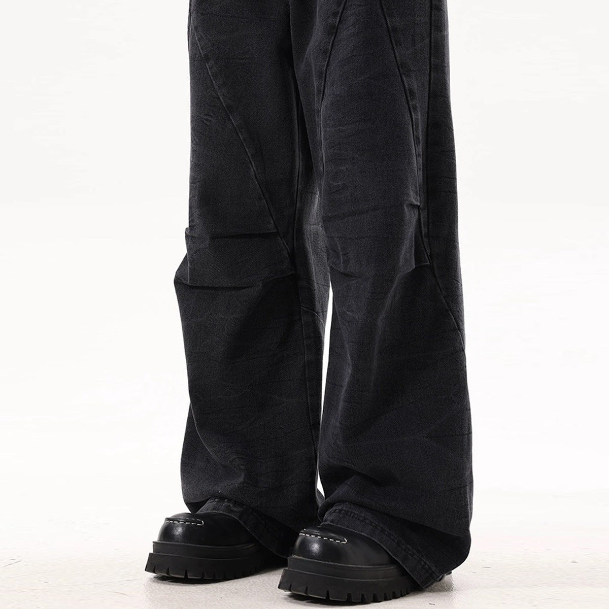 High Street Washed Black Stitching Wide Leg Jeans