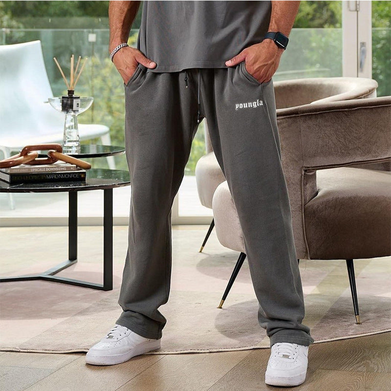 Cotton Fitness Men's Running Wide Leg Casual Straight Pants