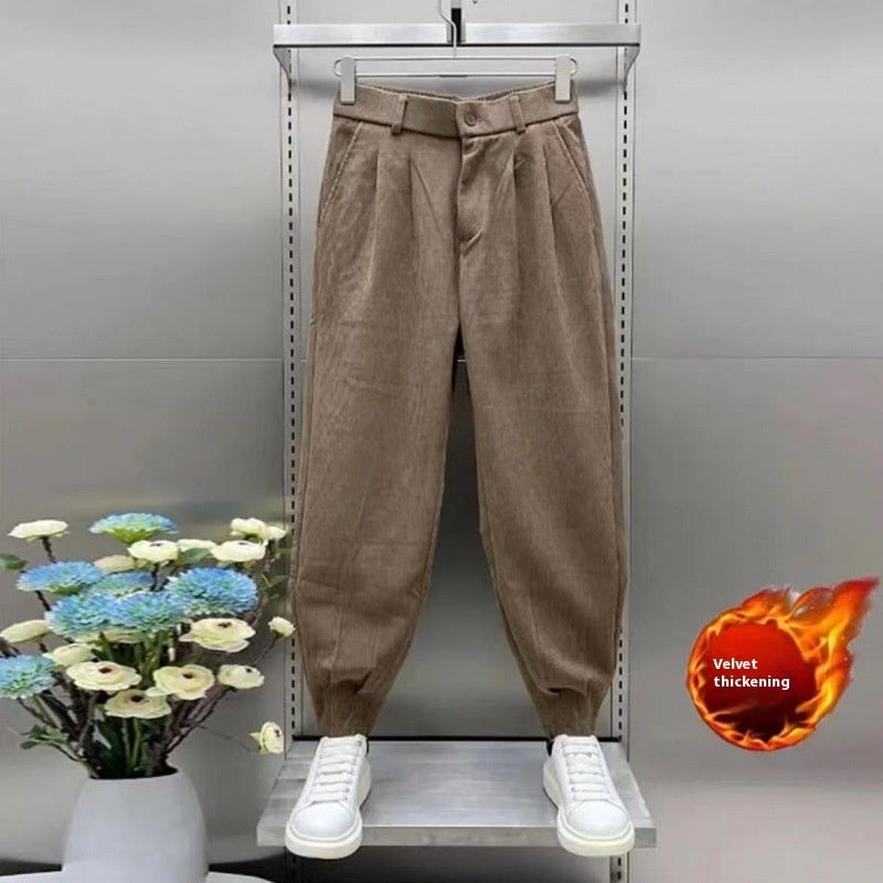 Fleece-lined Thickened Ankle-length Pants Male