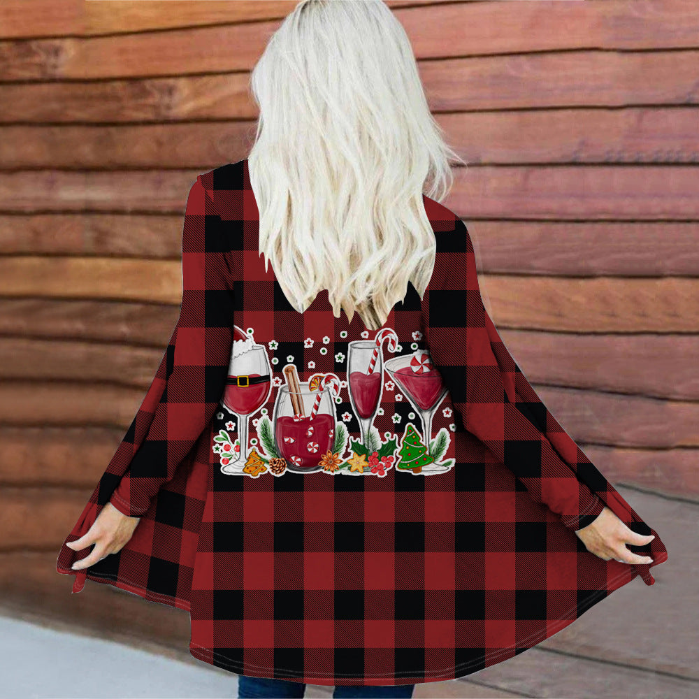 Women's Fashion Christmas Digital Printing Coat